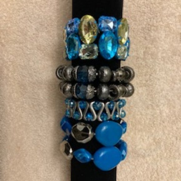 Bracelet Bundle - Assorted Variety of Four (4) Blue Stretch Bracelets - Picture 1 of 8